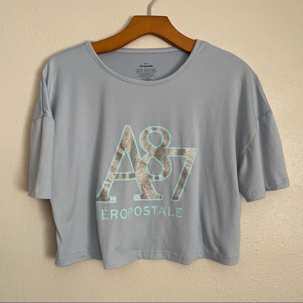 Aeropostale light blue, cropped short sleeve tee shirt